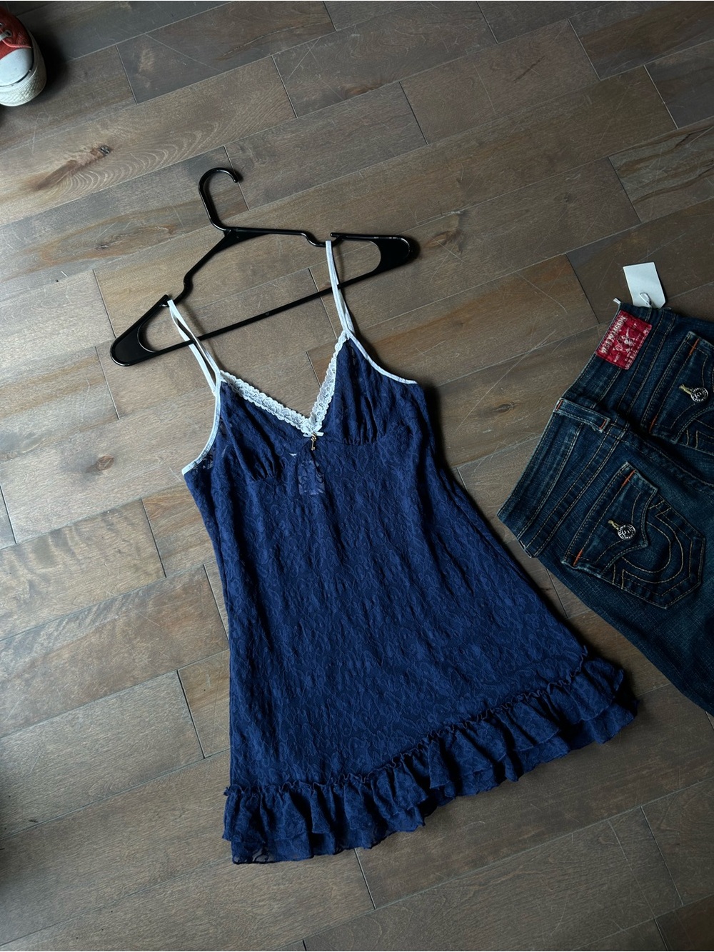Navy Lace-Trim Cami Slip Dress